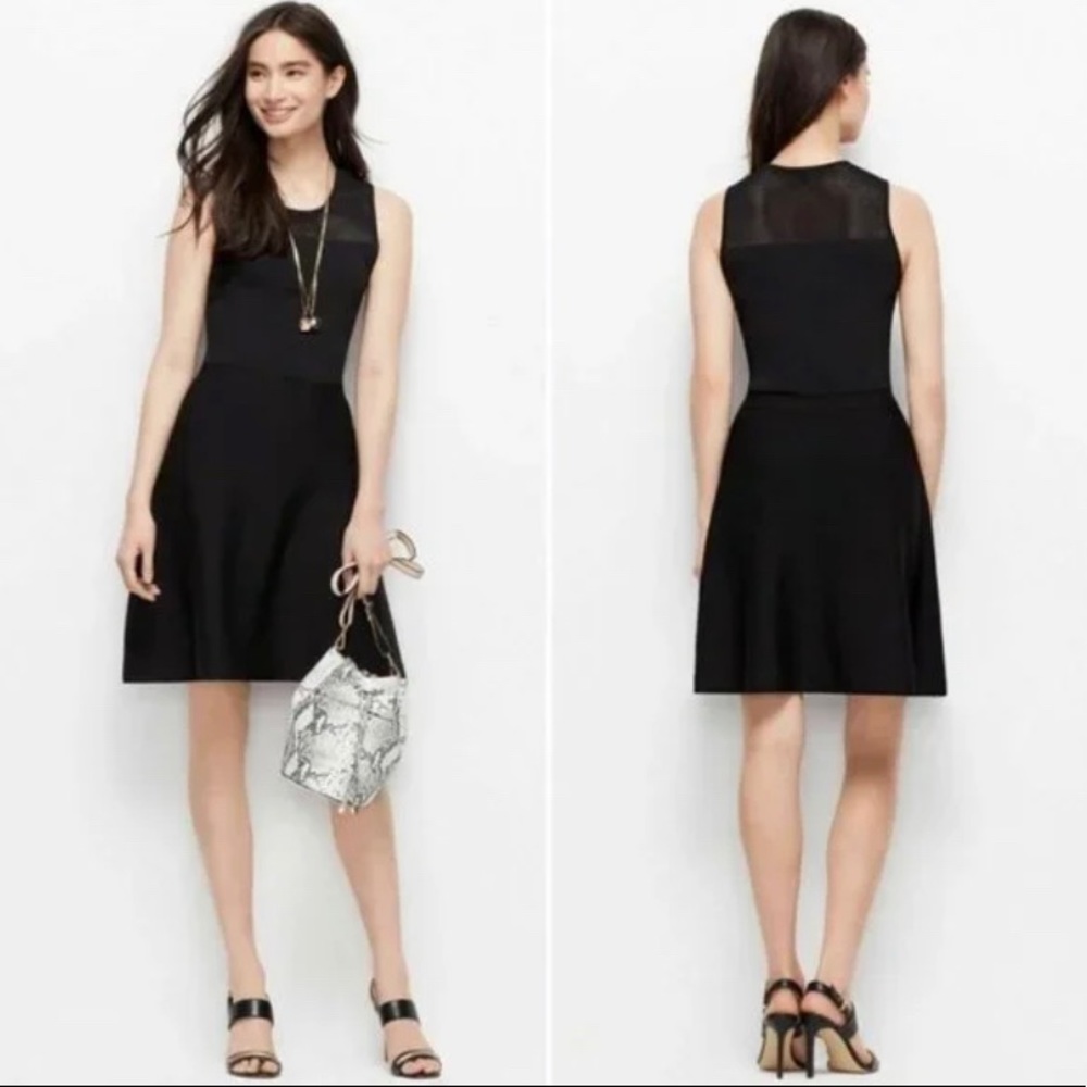 Ann Taylor Dress Mesh Tank A Line Black Medium Wedding Jewel Suit Cardigan